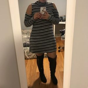 Cold-shoulder mock neck sweater dress